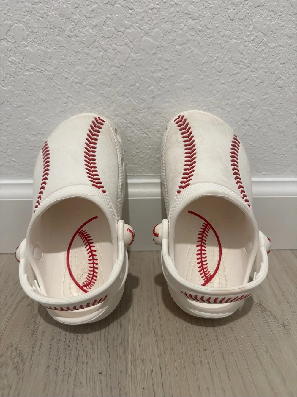 CROCS Kids White Clogs with Red Baseball Stitch